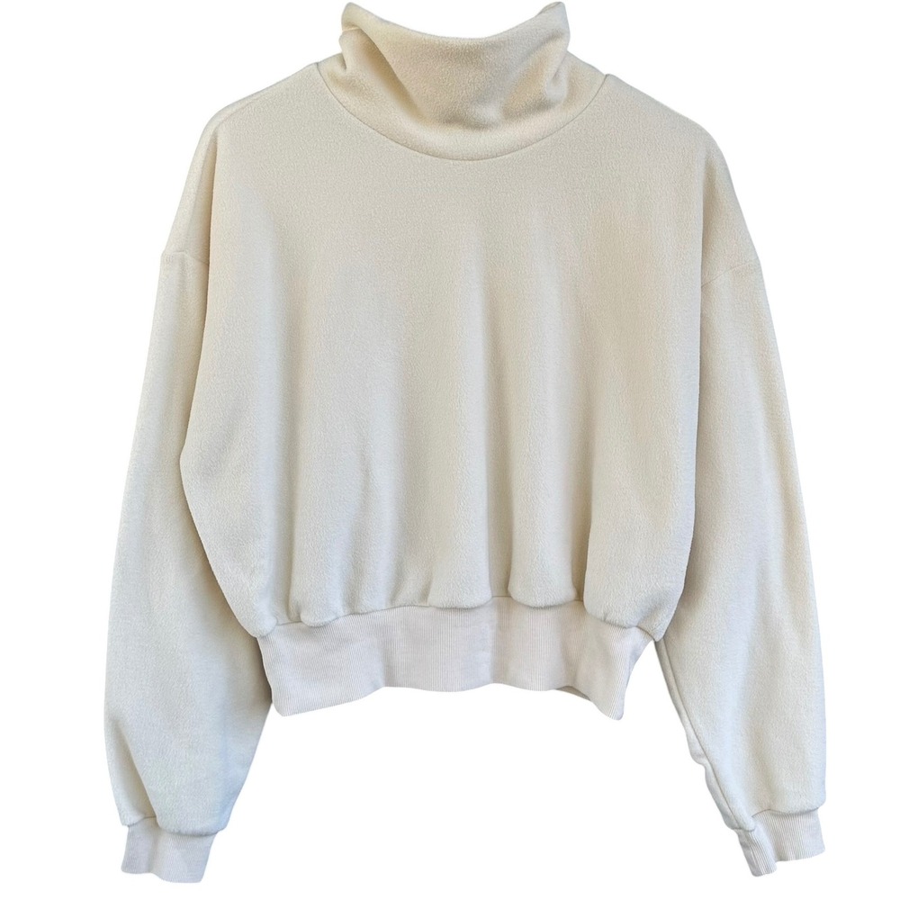 Old Navy Performance Fleece Mock Neck Cropped Sweatshirt Cream Womens Medium
